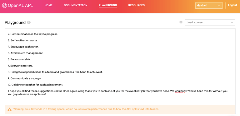 openAI-api-playground